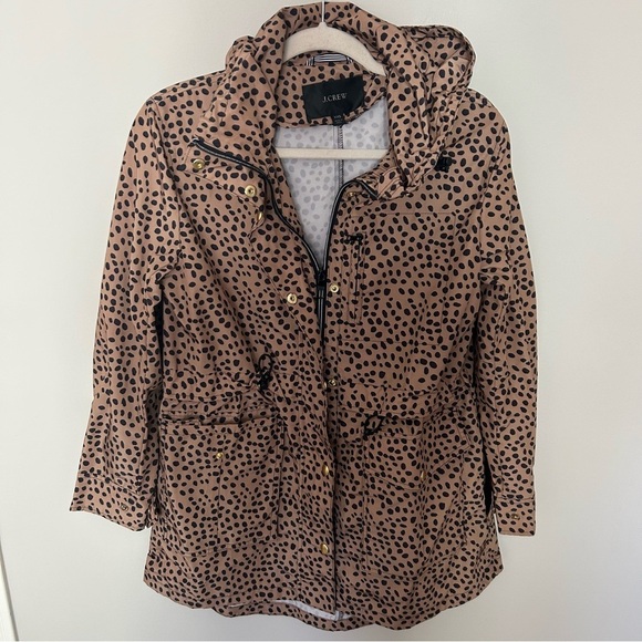 Women's J. Crew Perfect Rain Jacket in Leopard Dot Size XXS - Picture 2 of 8